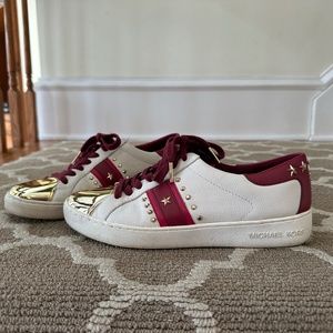 Michael Kors Burgundy studded sneakers gold size 7.5/ 38